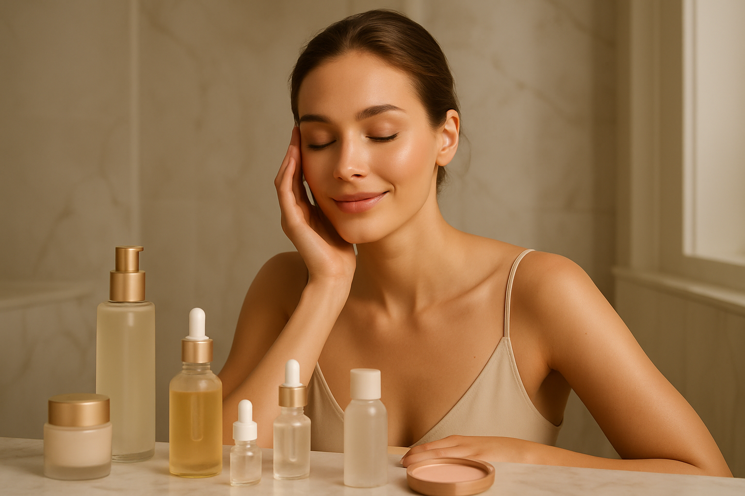 Lifestyle image of a model with products