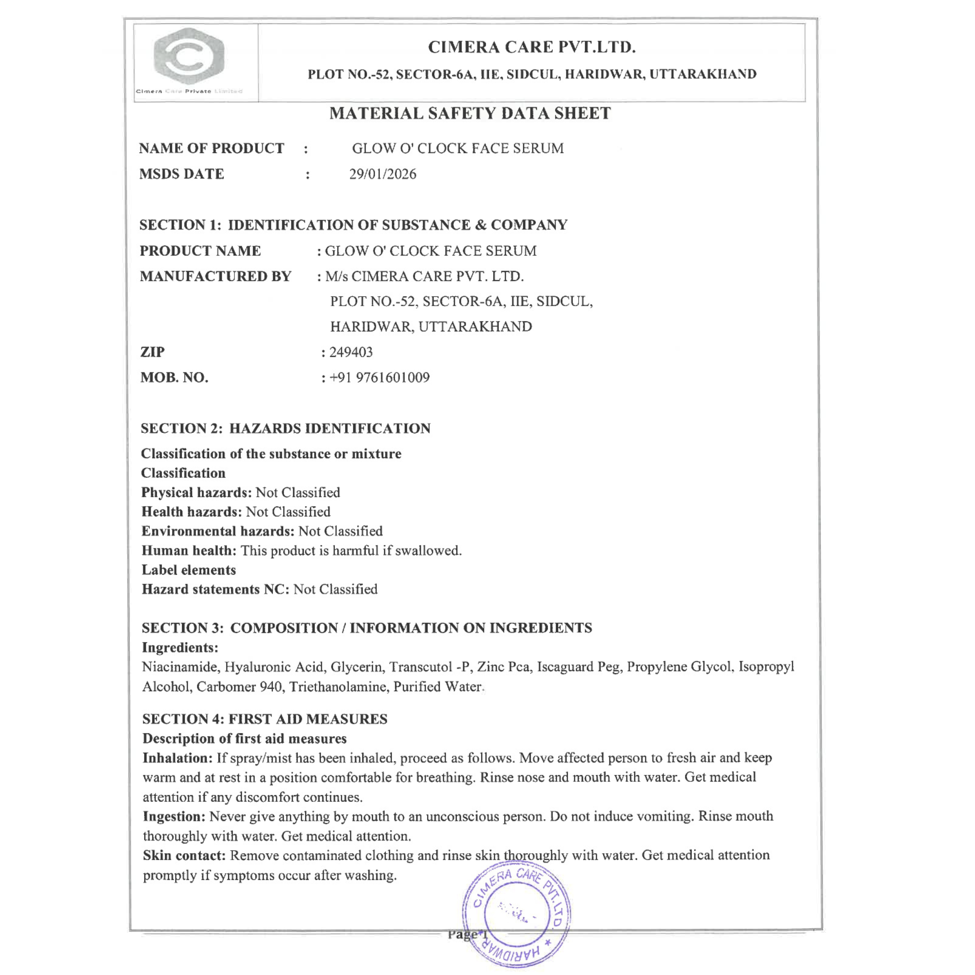 Glow'O Clock - 10% Niacinamide & Hyaluronic Acid Serum