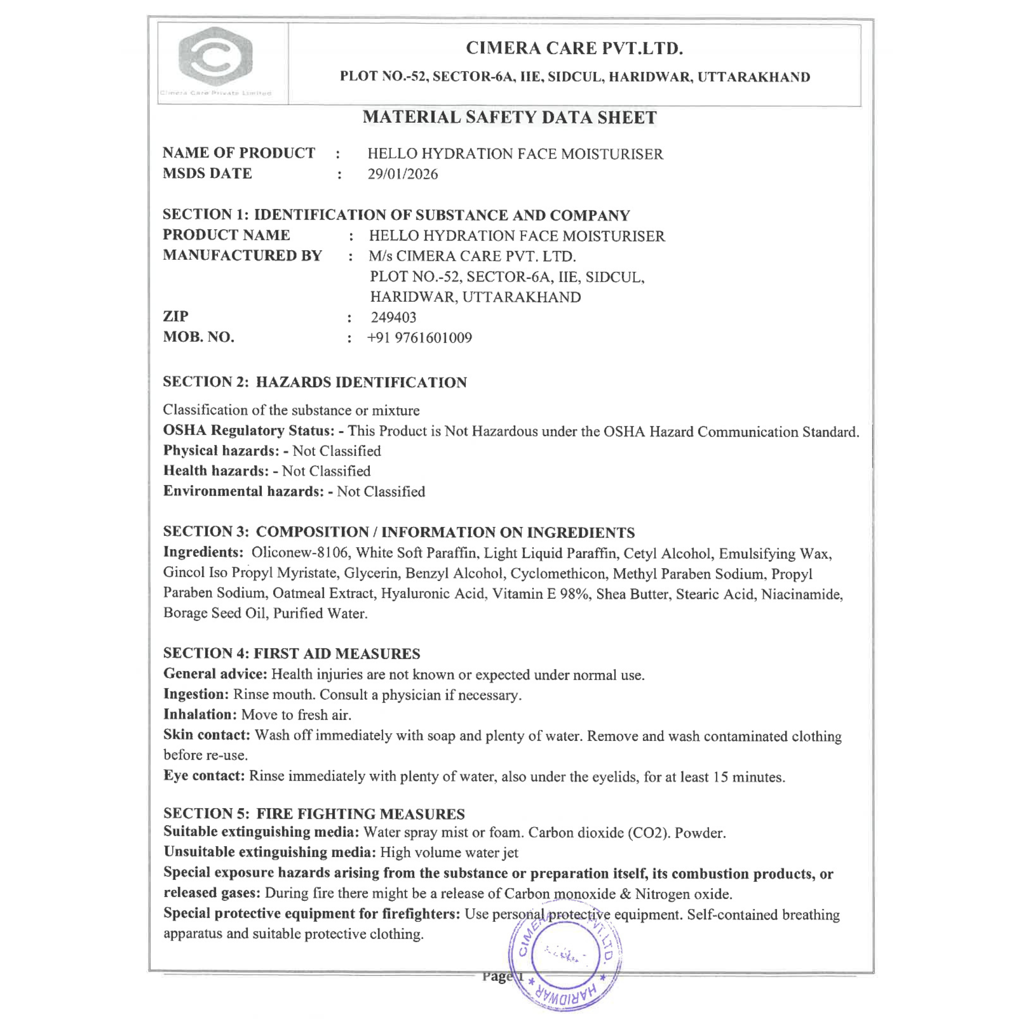 Hello Hydration - Ceramide & Hyaluronic Acid Face Moisturizer